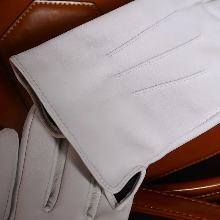 Men's Genuine Leather Real Leather Winter Warm White Ceremonial Short Gloves