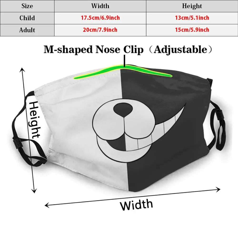 Masque facial réutilisable avec filtre, imprimé drôle, Nimazu Danganronpa Dangan Ronpa, Anime V3, Monokuma Sdr Super Dangenronpa, Pm2.2502