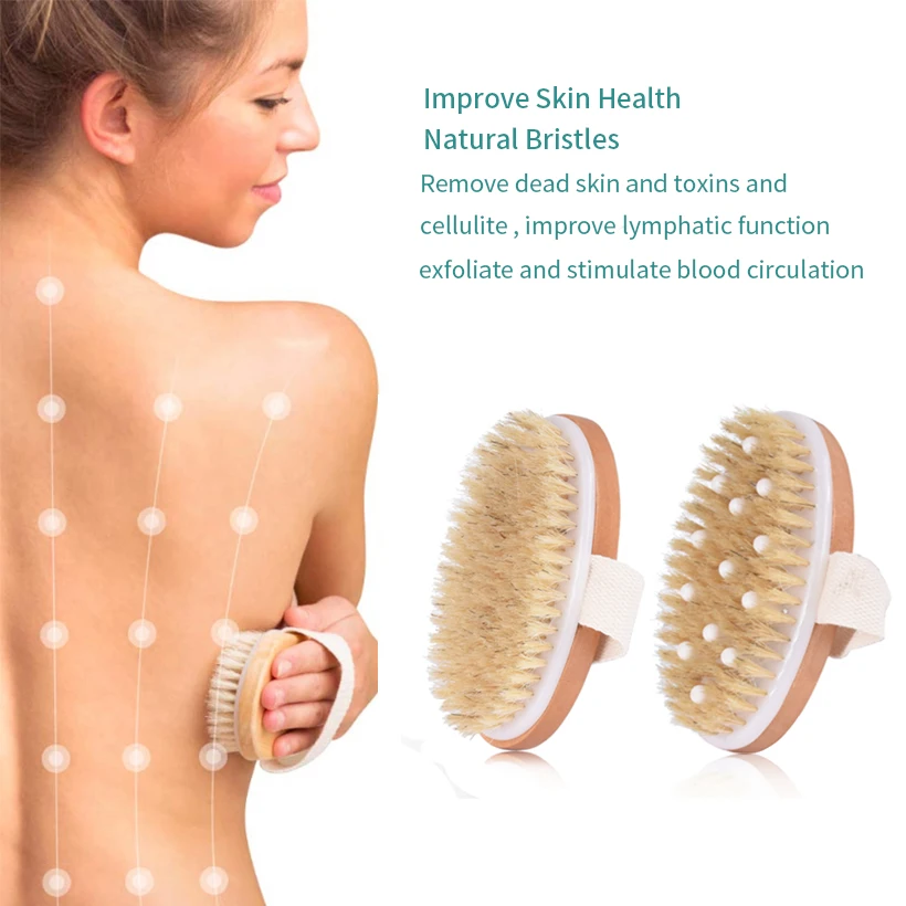 TREESMILE Natural Bristle Bath Brush Exfoliating Wooden Body Massage Shower Brush SPA Woman Man Skin Care Dry Body Brush D40