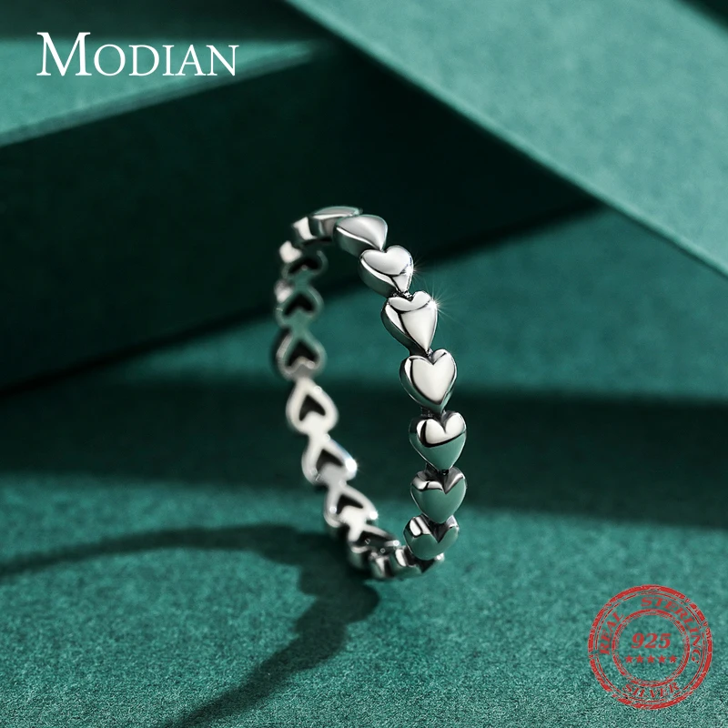 Modian-Anillo clásico Vintage de corazón para mujer, de plata de ley 100% 925, sortija Simple apilable para dedo, joyería fina