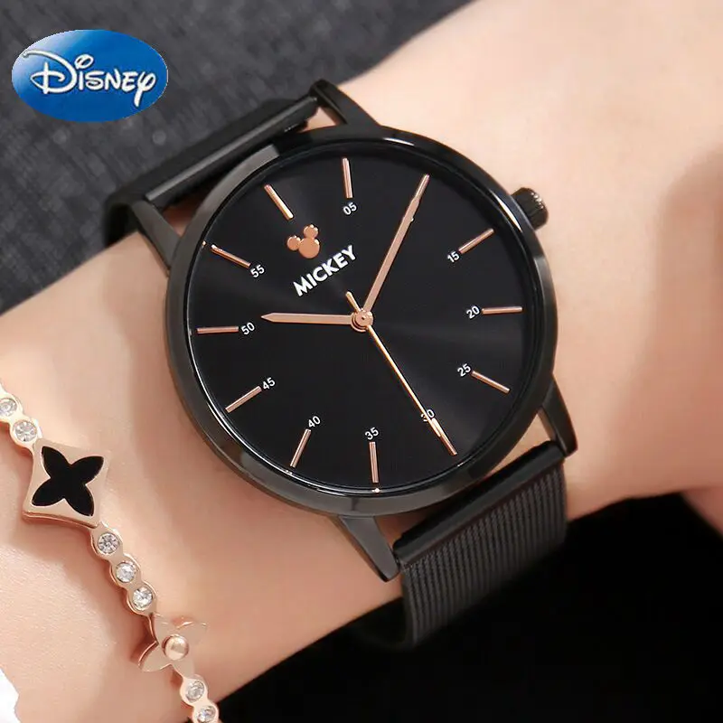 Disney Brand Original Gift Box Mickey Mouse Women\'s Watches Stainless Steel Leather Ladies Rose Gold Quartz Clocks Waterproof