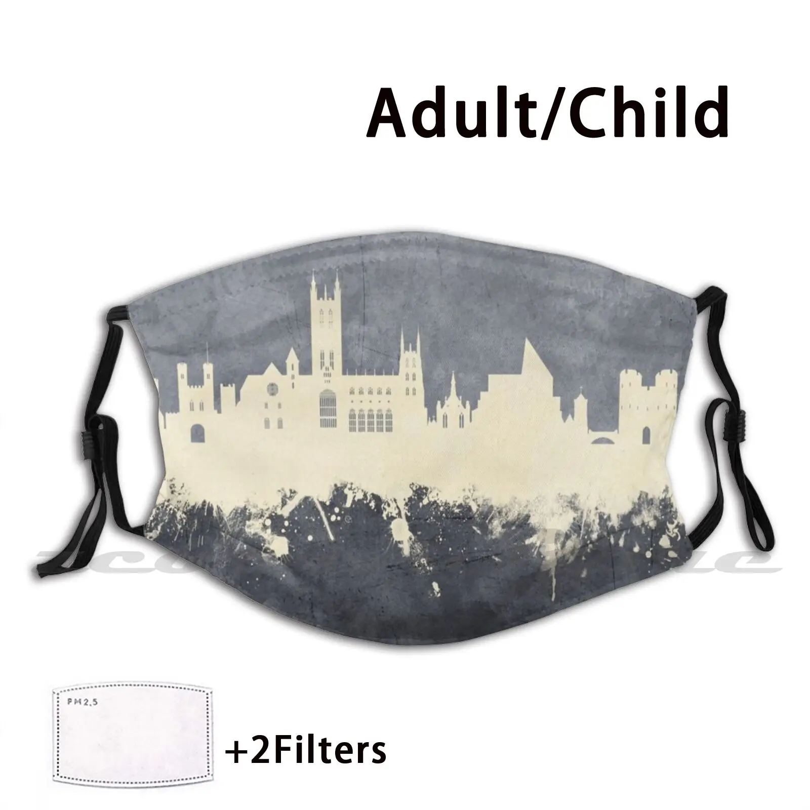 Engeland Skyline Custom Patroon Wasbare Filter Pm2.5 Volwassen Kinderen Masker Skyline Skyline Cityscape Engeland Engeland Verenigde Koninkrijk