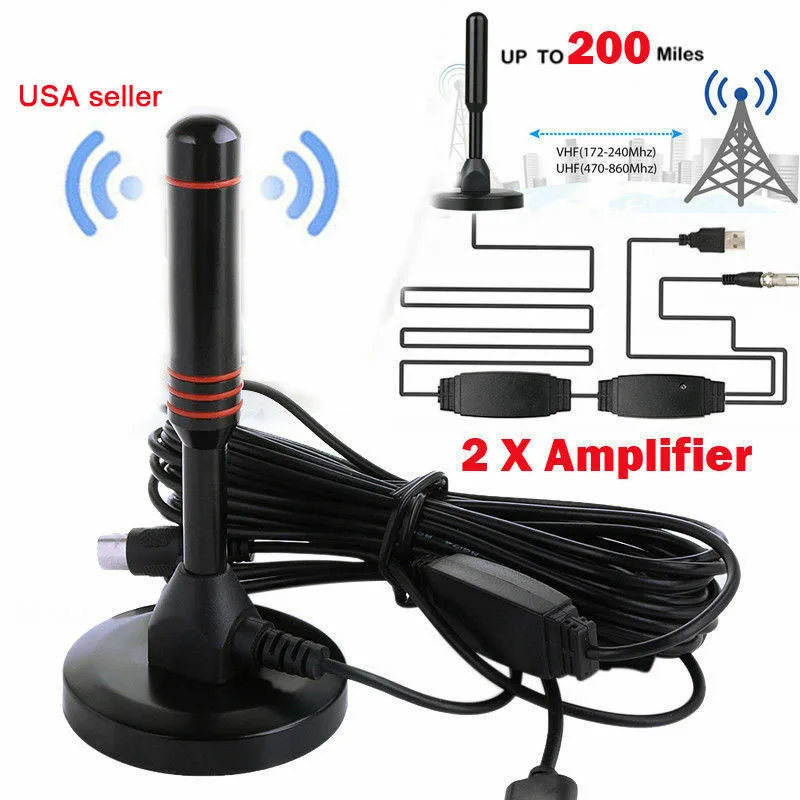 1080P HD Digital Indoor Amplified TV Antenna Aerial HDTV With Amplifier VHF/UHF With 200 Mile Support For DVB-T/DMB-T/CMM