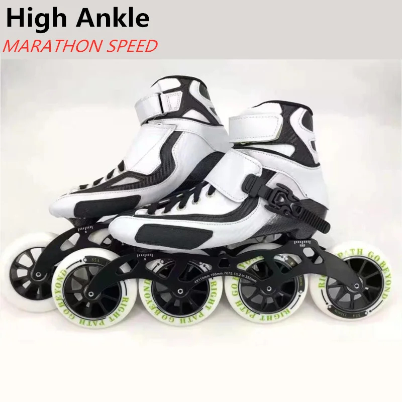 High Ankle 4 Wheels Marathon Inline Speed Skates Shoes 90mm 100mm 110mm Street Road Roller Patines Carbon Fiber Boot Kids Adults