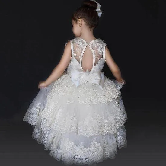 Elfenbein Applique Spitze Kleinkind Mädchen Taufe Kleid Infant Prinzessin Party Kleid Für Mädchen Blume Mädchen Kleid