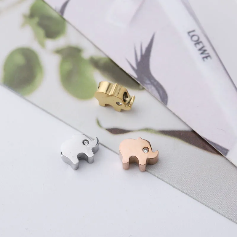 

small hole beads flash drill DIY accessories 20pc 6*8mm Mirror polished stainless steel small exquisite pendant animal elephant