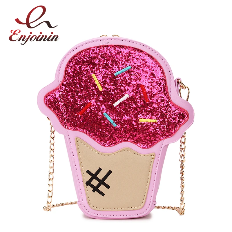 Ice Cream Shape Novelty Crossbody Bag for Women Purses and Handbags Girl\'s Cartoon Shoulder Bag with Chain Strap Cute Clutch