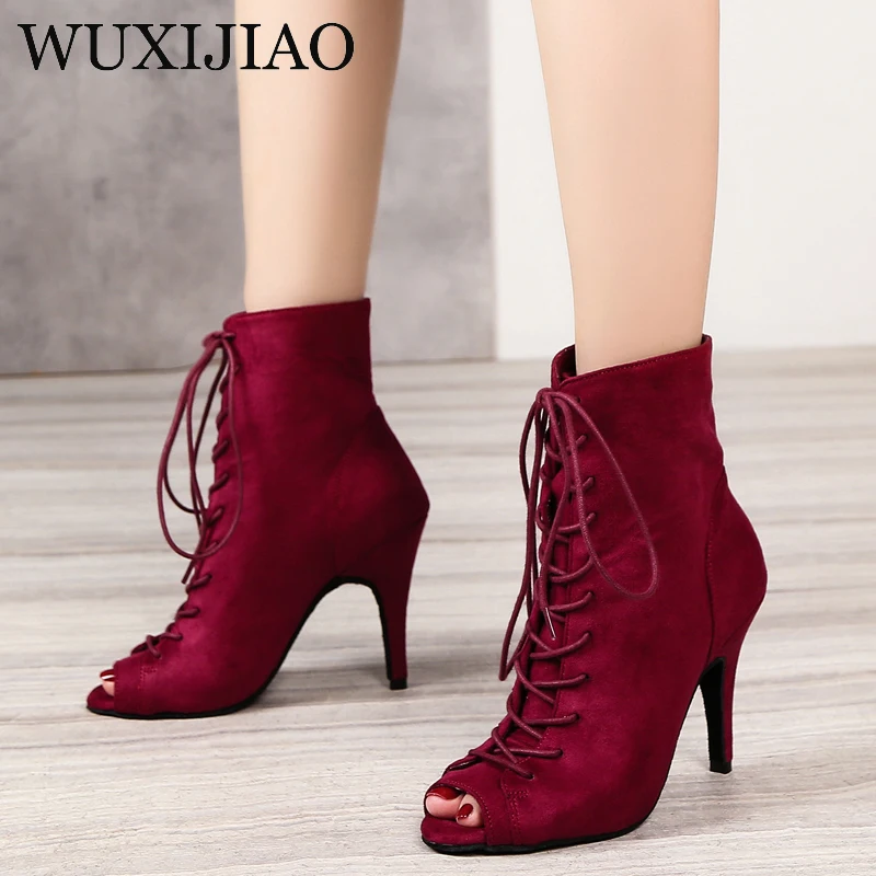 Wuxi Jiao popular hot women\'s red suede Latin dance salsa boots shoes training stage performance party soft sole