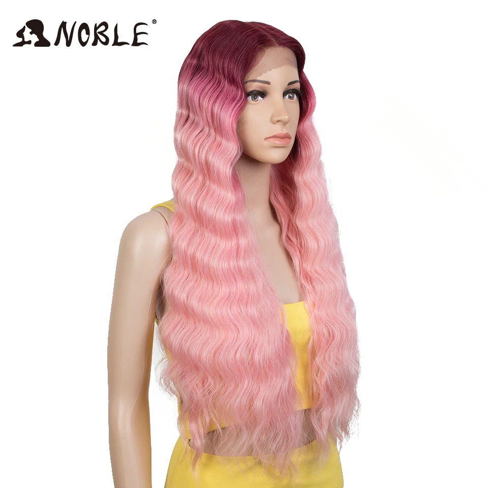 Noble Cosplay Synthetische Lace Pruik Lange Golvende Kant Deel Pruik 28 Inch Roze Pruik Ombre Blonde Pruik Hittebestendige Pruiken voor Zwarte