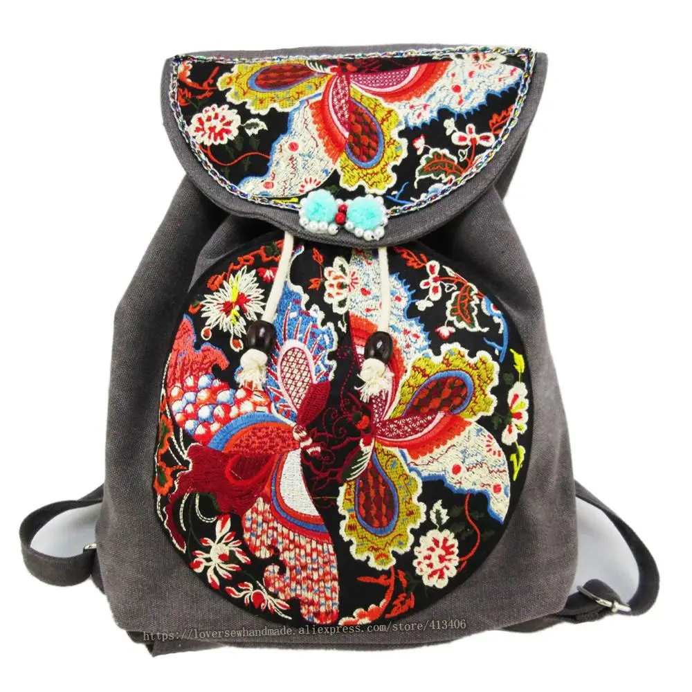 

Tribal Vintage Hippie Colorful Travel Backpack Bag For Women Embroidery Pom Charm Hmong Ethnic Bohemian Boho Rucksack SYS-569