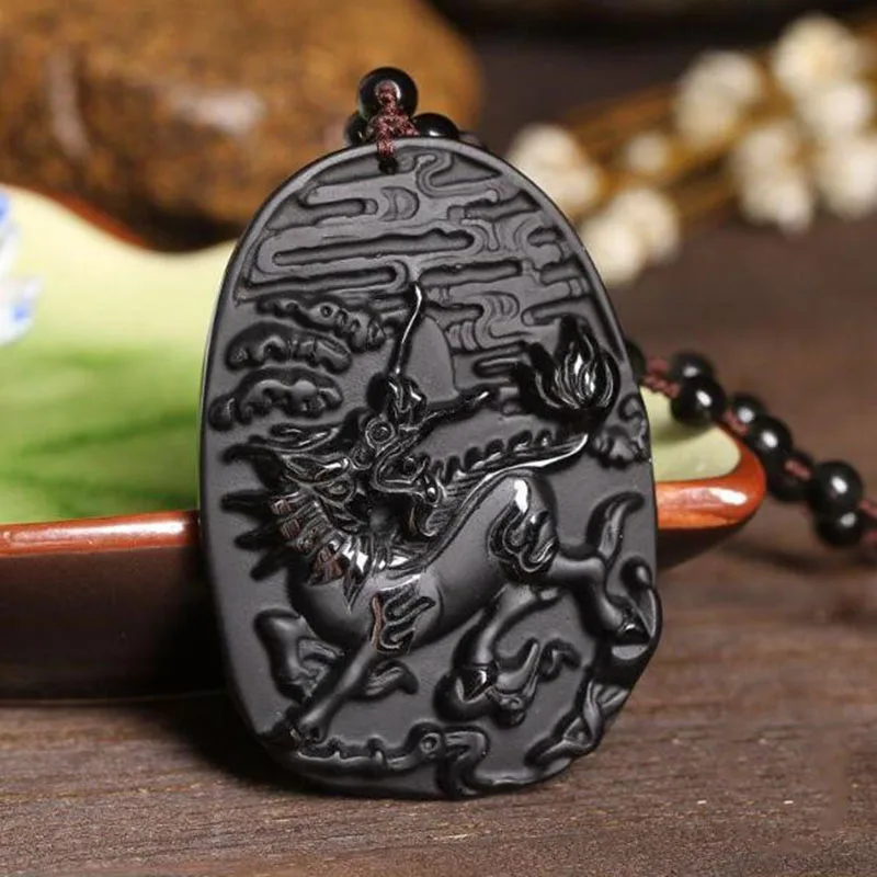 Pendant Natural Obsidian Kirin Necklace Pendant Men and Women Jewelry Fine Jewelry Obsidian Necklace Pendant