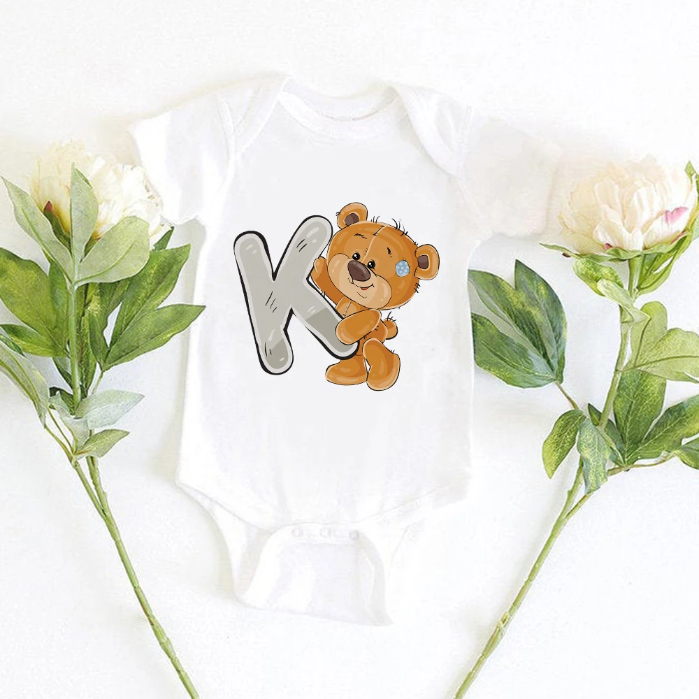 Cute Little Bear Letter Print Cartoon Baby Bodysuits Fashion Trend Newborn Boy Girl Clothes Onesies Summer Casual Infant Pajamas