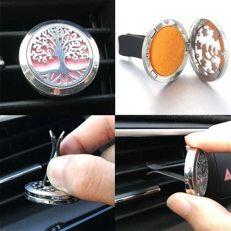 30mm Tree of Life Stainless Steel Car Air Freshener Perfume Essential Oil Diffuser Locket Random Send 1pcs Oil Pads as Gift 4579