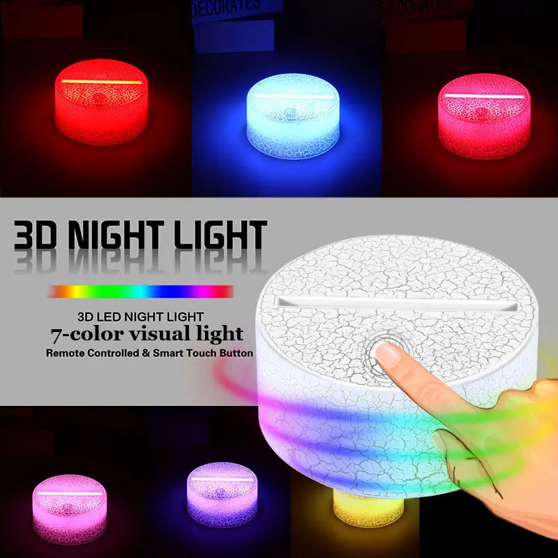 Acrylic 3D Night LED Light Lamp Display Base Light Base Stand 7 Colors with Remote Control USB Cable Decorative Light Hot