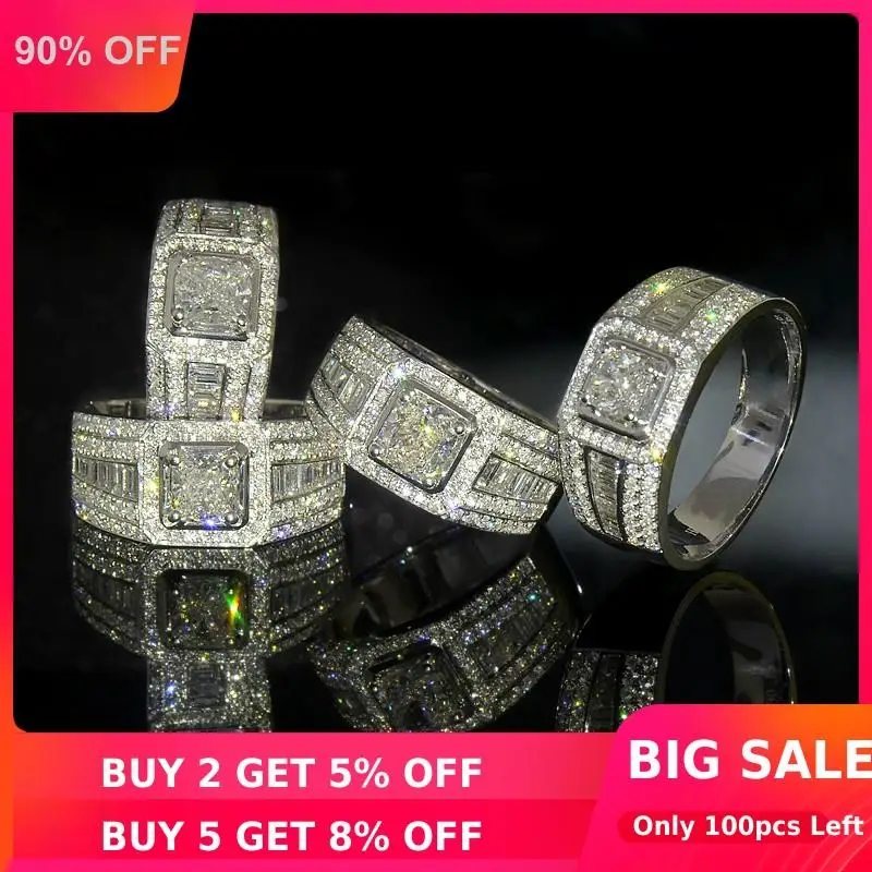 Luxury Male 1ct Sona Diamond cz Ring 925 sterling silver Jewelry Engagement Wedding band Rings for men Gemstones Party Bijou