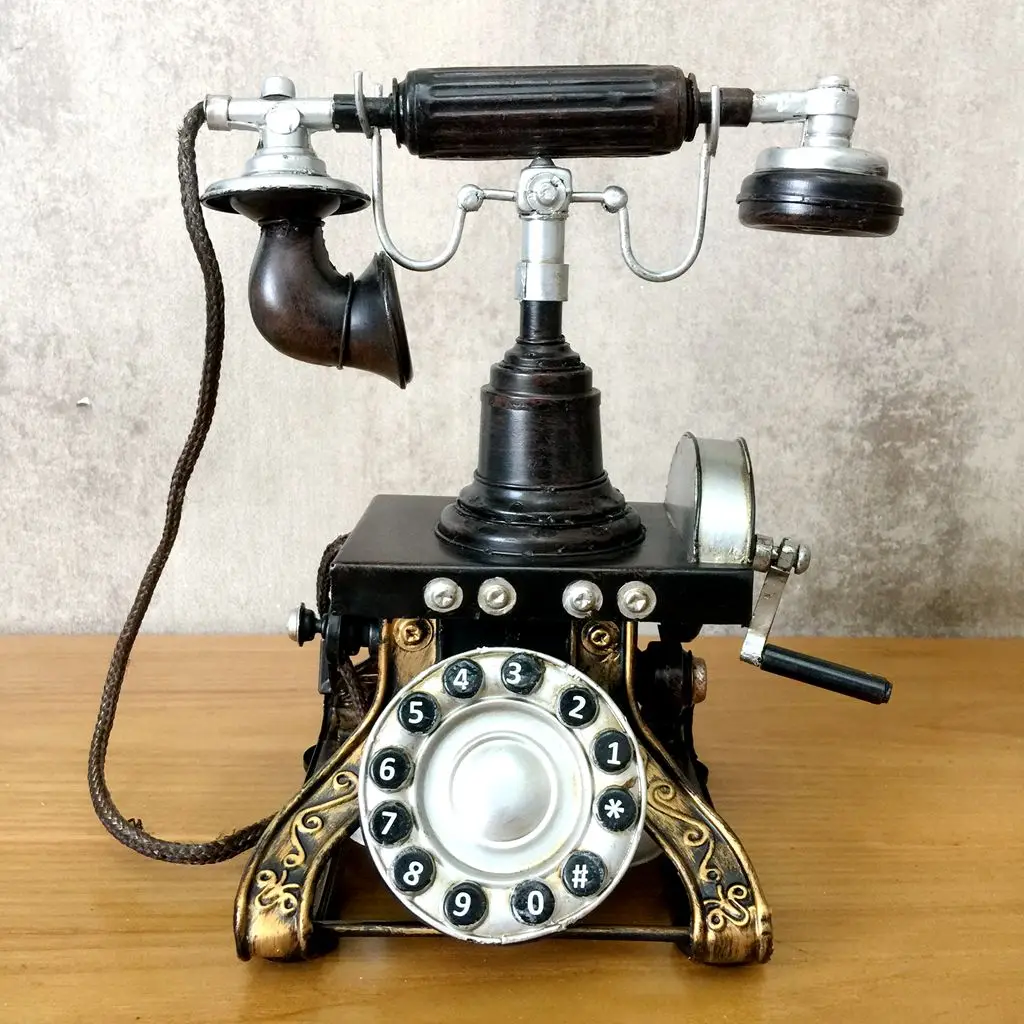 Decor Antique Telephone-Model-Toys Gifts Vintage Ironwork Tin Retro Crafts Handicraft Window Bar Workmanship Artware