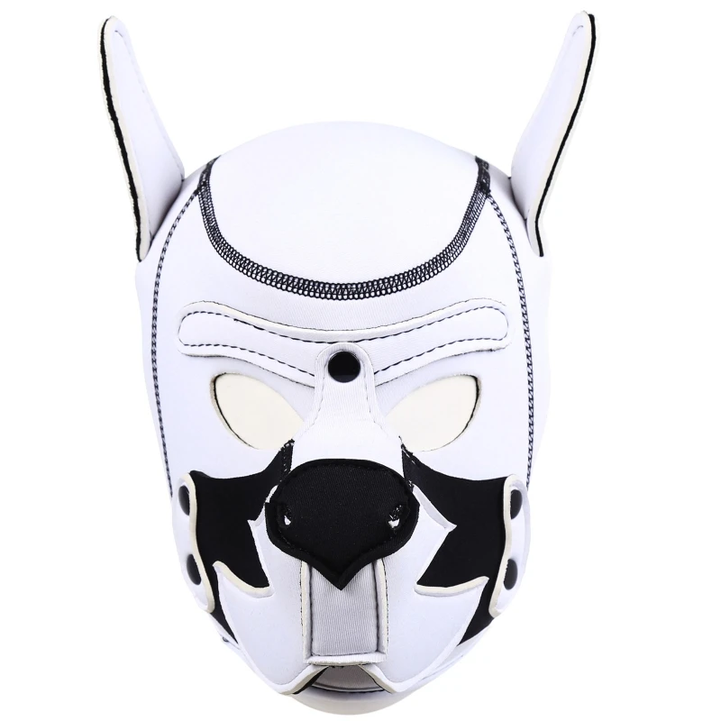 Animal Head Mask White Puppy Hood Full Face Mask Full Head Mask Sexy Dog Head Mask Cosplay Costume for Halloween Parties