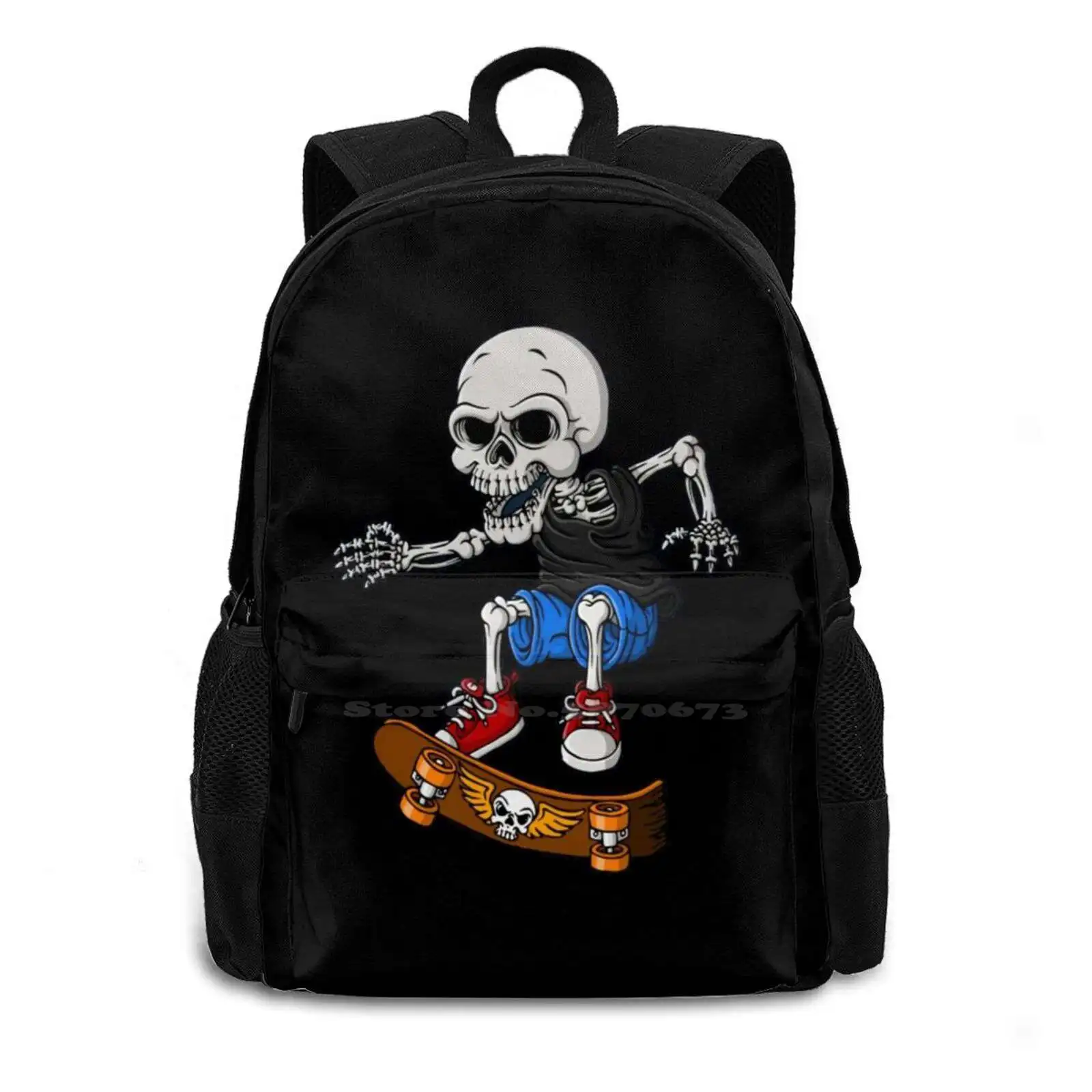 Skull Playing Skateboard Pattern Design Bag Student'S Backpack Skull Svg Harlock Skull Skeleton Death Scary Spooky Witch Ghost