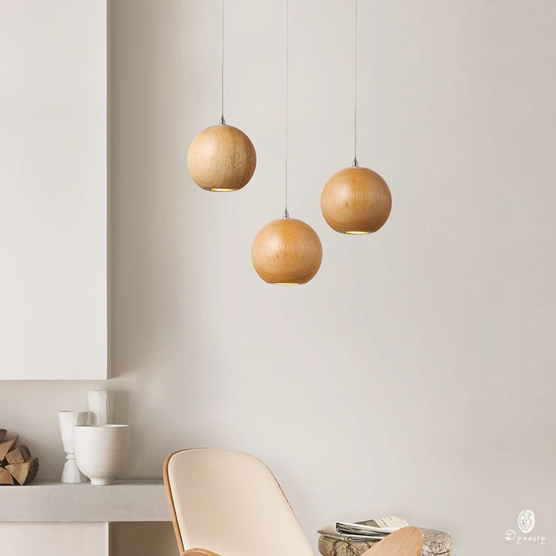 Europe Designer Wooden Hanging Lights Timber Ball Hanging Lamp G4 Pendant Lights Decorative Lighting Fixture Foyer Room Shop