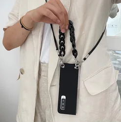 For Samsung Galaxy Z Fold 7 6 5 4 2 3 5G Fashion Black Bracelet Hand Chain Long Strap Crossbody Skin Back Portable Case Cover