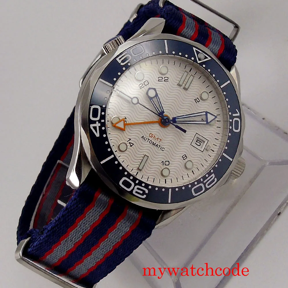 Bliger 41mm relógios automáticos função gmt safira cristal calendário cinta de náilon cearmic bezle inserção