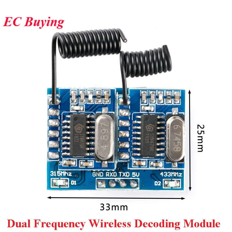 Dual Frequency Wireless Decoding Module RF Radio Remote Control Switch Board 315Mhz 433M Single Chip Serial Communication RF34B