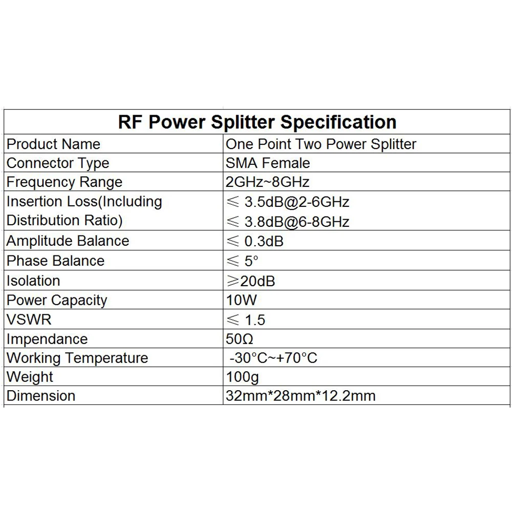 Divisor de potencia SMA Microstrip, un punto, dos, 2-8GHz, RF, combinador WIFi, 10W