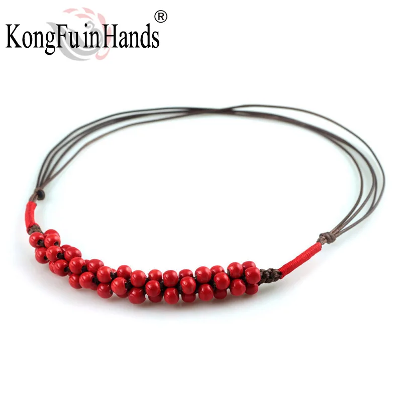 Романтическое классическое керамическое ожерелье с подвеской ормозии, Красный винтажный аксессуар, подарок на день Святого Валентина, драгоценные цепи