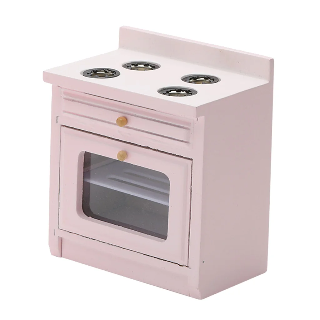 Dollhouse Pink Cooker Stove Modern Miniature Kitchen Furniture Set - 1/12 Scale