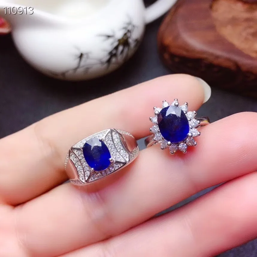 Couple Rings Set Natural Sapphire Lover's Ring Free shipping Finger ring Natural real blue Sapphire  925 sterling silver ring