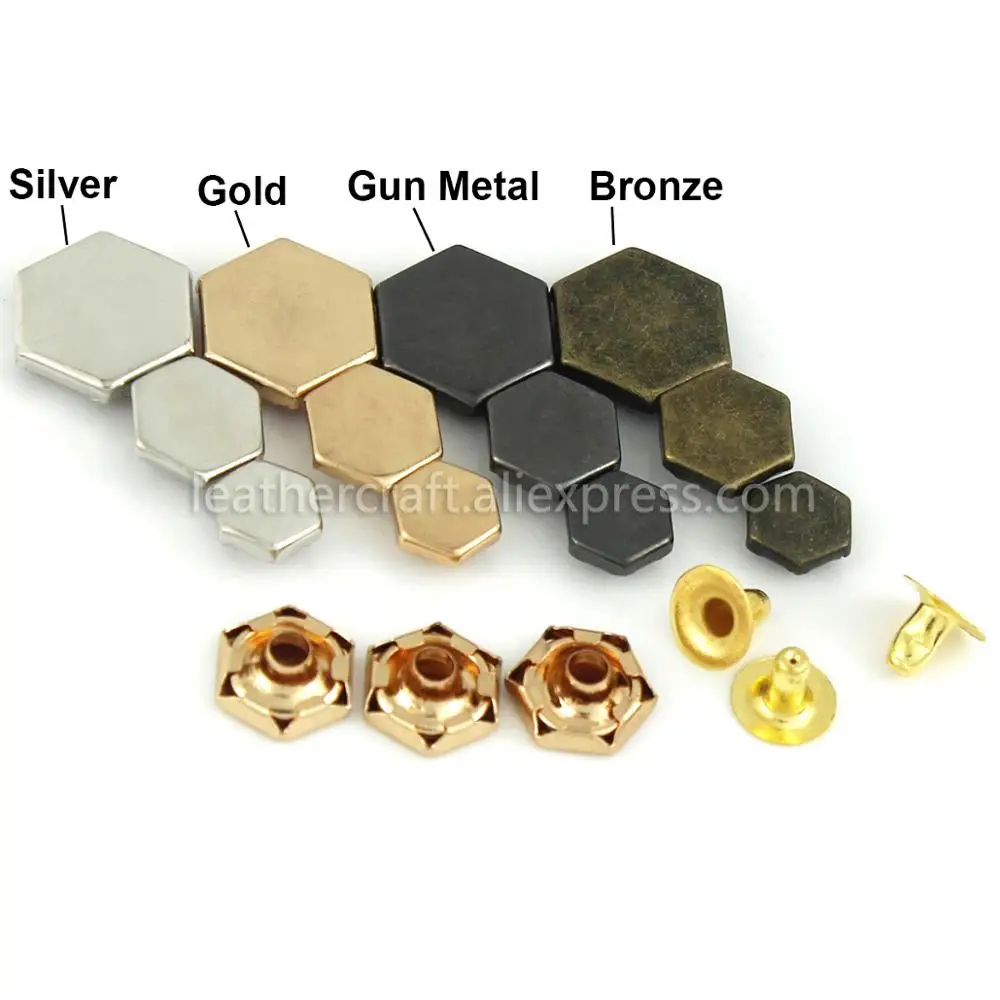 100 sets Metal Hexagon Single Cap Rivets Studs Fastener Leather Craft Bag Clothing Garments Shoes Decor