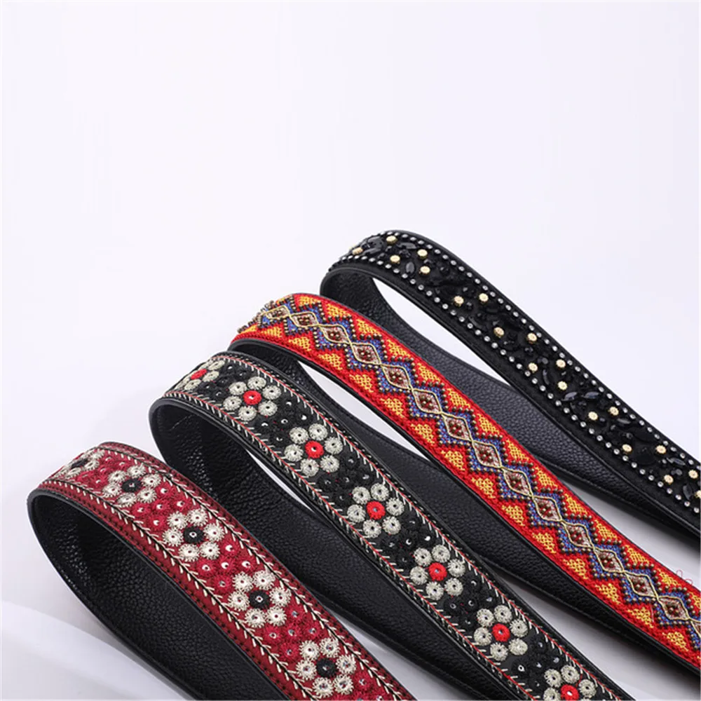 New Adjustable Shoulder Straps Embroidery Strap Geninue Leather Wide Shoulder Bag Accessories for Women Replacement Bag Strap