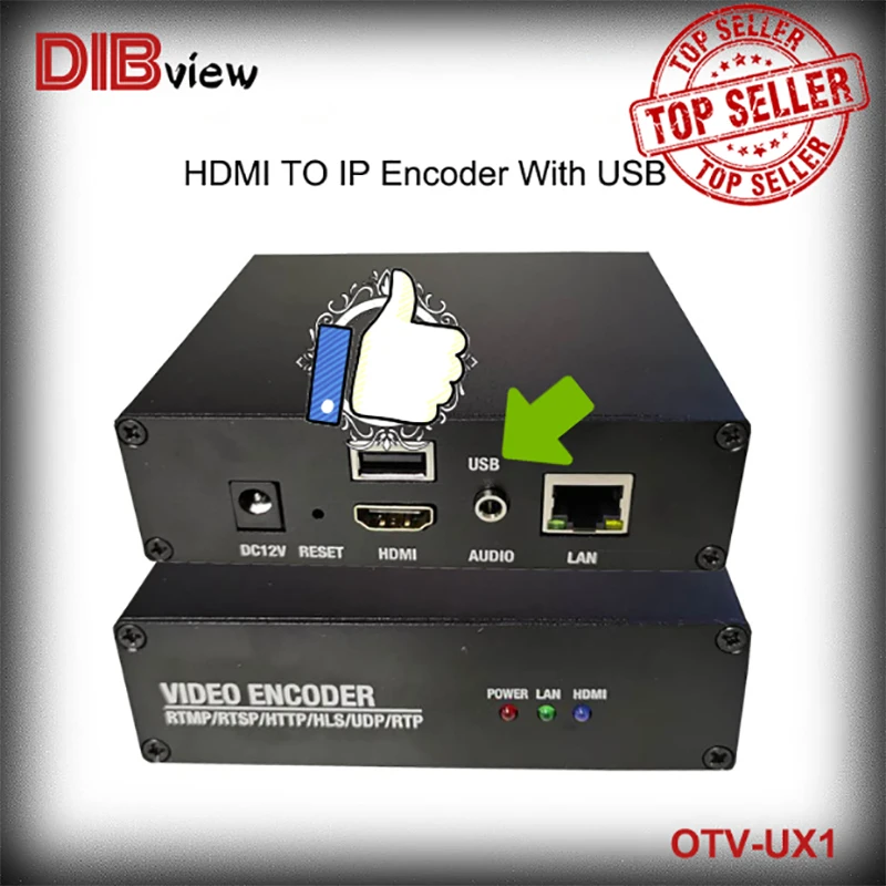 

OTV-UX1 YouTube Потоковое видео 1080P 60fps H.265 HEVC SRT RTMP RTSP H.265 HDMI код IPTV видео кодировщик с USB для прямой трансляции