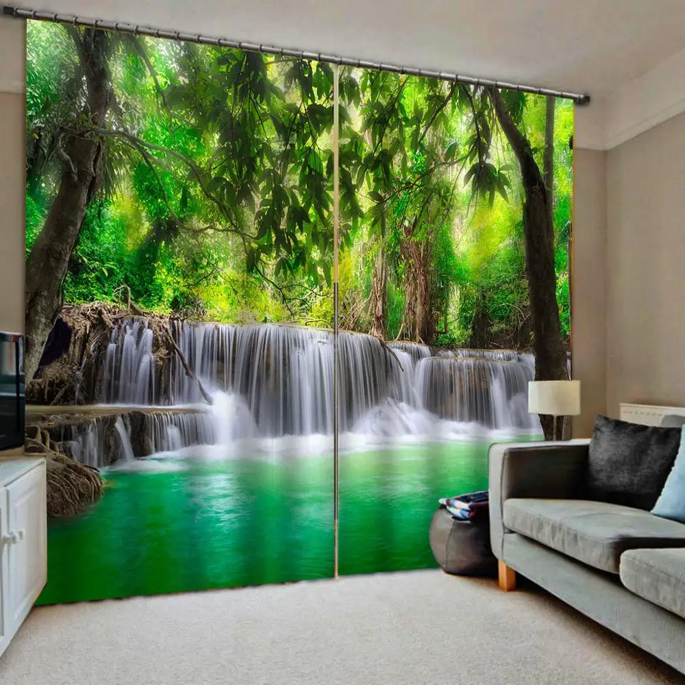 

Blackout 3D Curtain Luxury Blackout Window Curtain Living Room green landcsape curtains waterfall curtain