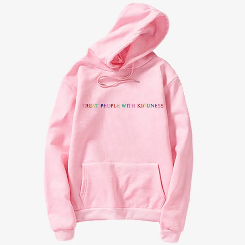 English Letter Treat People With Kindness Printed Hoodie Women Pullover Long Sleeve Men Loose Sweatshirt