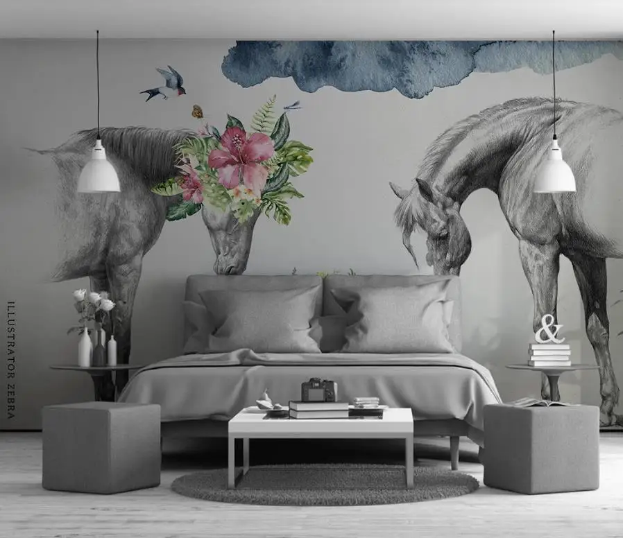 

custom wallpaper for walls 3 d Living room bedroom mural wallpaper 3d Couple horse 3D stereoscopic decoration Nordic Creative