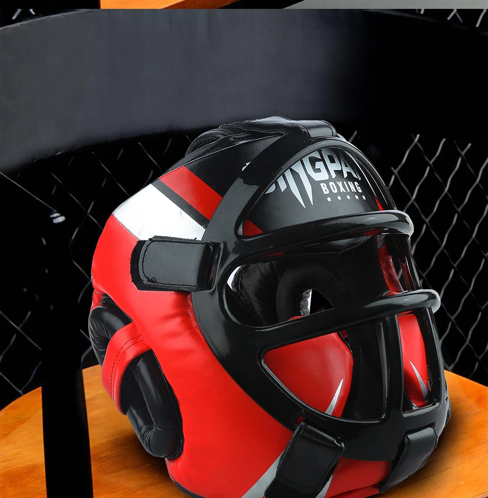 Hochwertiger PU-Leder Boxhelm Kopfschutz für Erwachsene und Kinder Professioneller Wettkampf-Kopfschutz MMA Muay Thai Kickboxen Kopfschutz – Detail 16