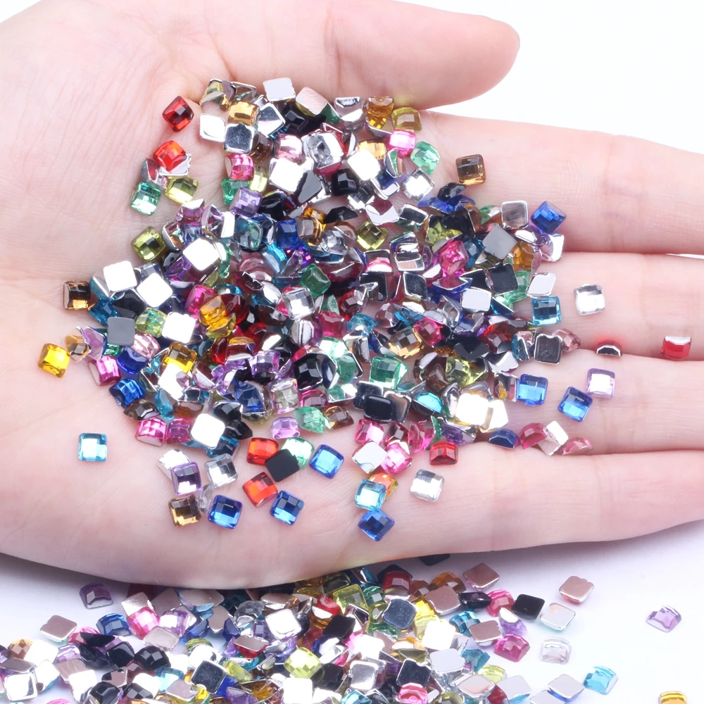 

10000pcs 4mm Acrylic Rhinestones Square Shape Flatback Earth Facets Many Colors Flat Back Glue On Beads DIY Nail Art Decoration