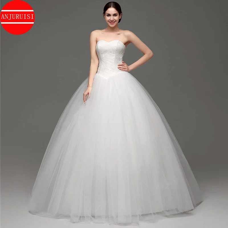 

Simple Lace Ball Gown Wedding Dress 2020 vestido de noiva Floor Length Wedding Bridal Gown White Ivory Tulle vestido de boda