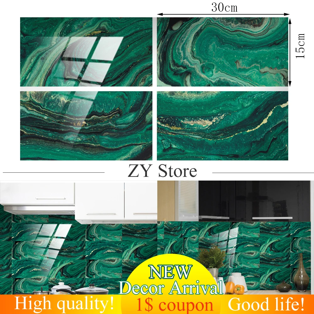 

10pcs Green Imitation Marble PVC Wall Floor Stickers Self Adhesive Waterproof Kitchen Bathroom Decals DIY Ground Paster Decor