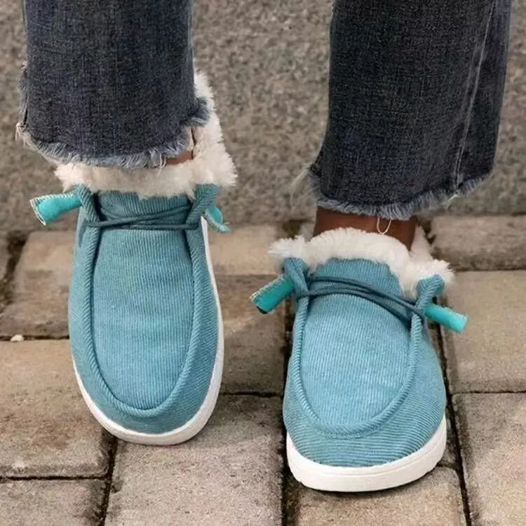 

Winter New Style Plus Velvet Warmth Snow Cotton Shoes Women Plus Size Plush Warmth Flat-bottomed Comfortable Cotton Shoes Women