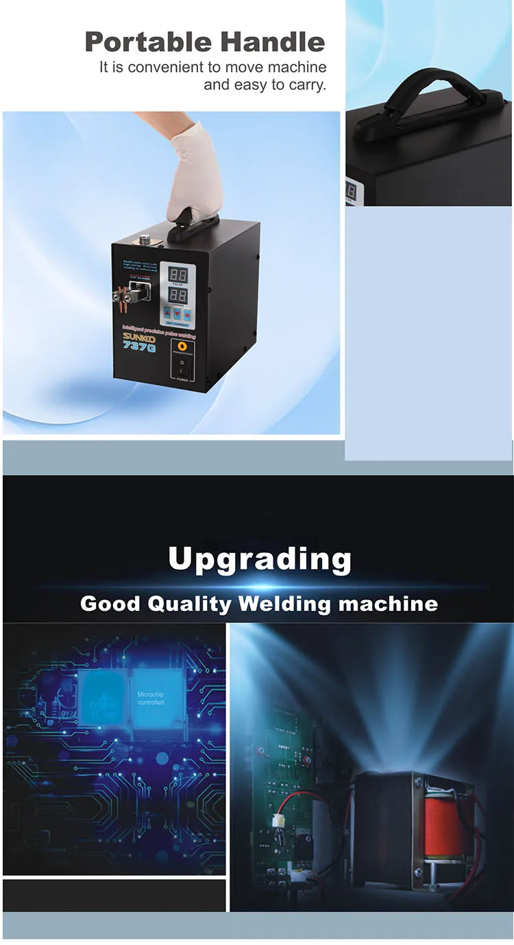 SUNKKO 737G battery spot welder 1.5KW LED pulse 18650 lithium battery spot welding machine maximum welding 0.2mm nickel belt pin