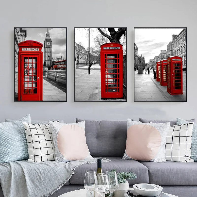 

Red Phone Booth Prints on Canvas, Nordic Style Posters and Prints, Wall Art Pictures for Living Room, Home Decor, Modern Fashion
