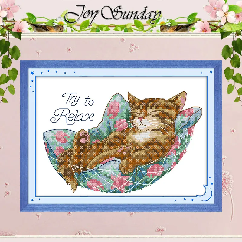 Sleeping Cat Patterns Counted Cross Stitch Set DIY 11CT 14CT 16CT Stamped DMC Cross-stitch Kit Embroidery Needlework Home Decor