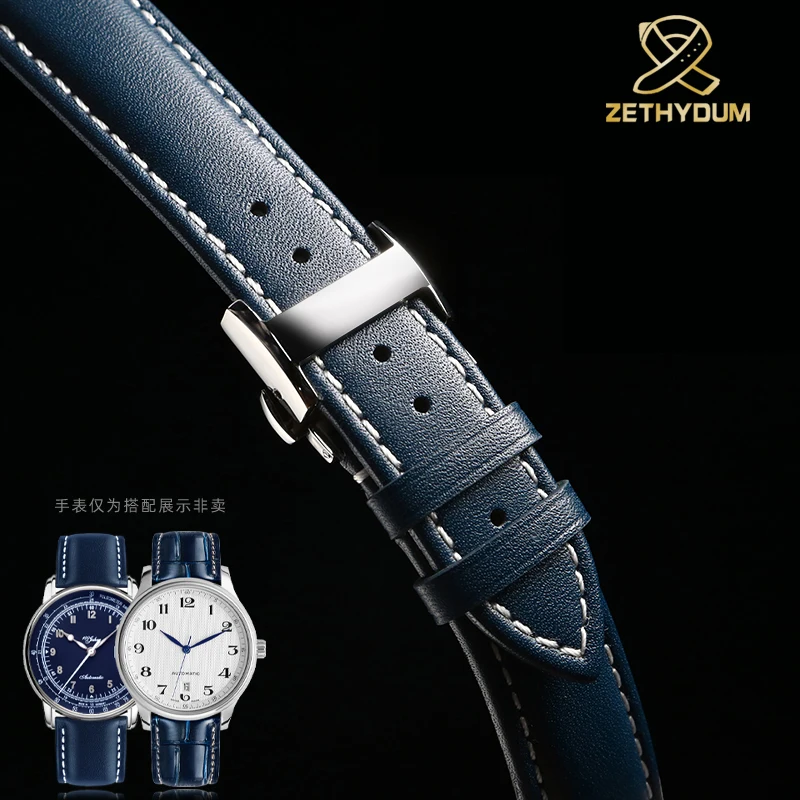 21mm 22mm Blue Genuine Leather Watch Band Strap For Longines L4.921 L2.909 L38 Masters Collection Watch Strap Belt Bracelet