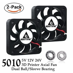 2Pcs Gdstime DC 5V 12V 24V Fan 50mm 50x50x10mm Dual Ball Exhaust Brushless Cooler 5cm 50mmx10mm PC Laptop Computer Cooling Fan
