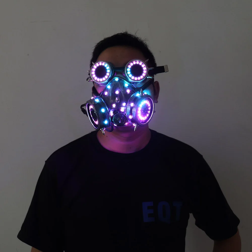 Full color LED lighting Steampunk Glasses Gas Masks Goggles Cosplay Bar Props Gothic Anti-Fog Haze Men and Women Mask