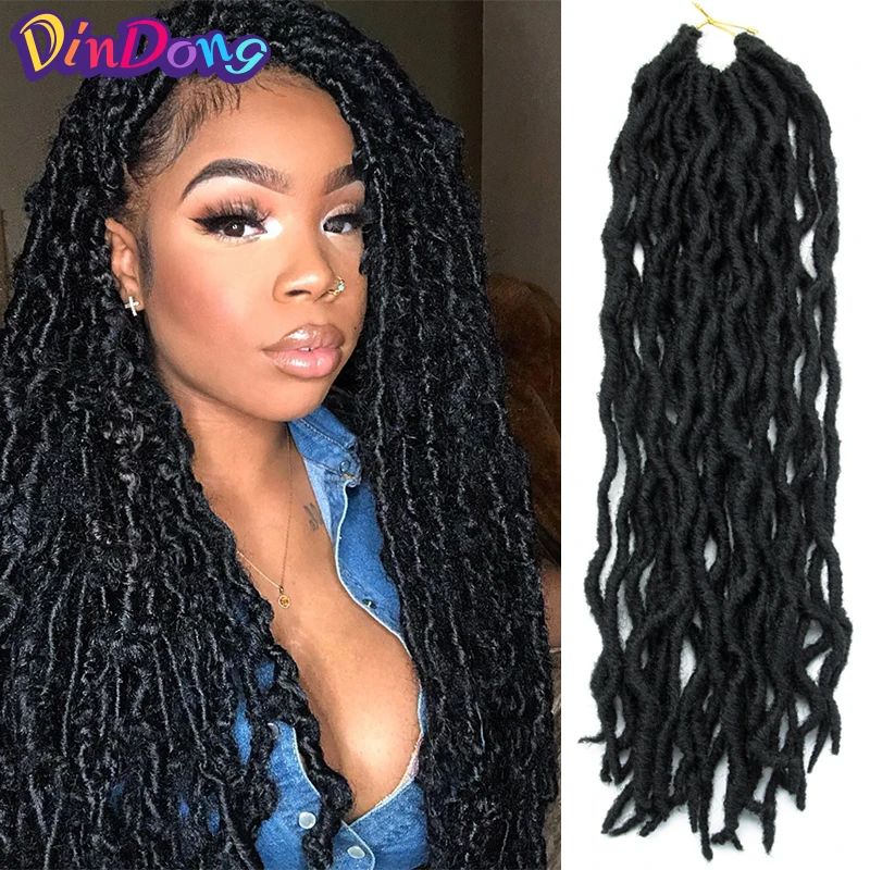 DinDong Synthetic Dread Nu Locs Crochet Hair 18 Inch Goddess Faux Locs Braids 21 stands Ombre Braiding Hair Extenssio