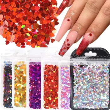 1Bag Love Heart Nail Sequins Ultrathin Red Pink Glitter Flakes Laser Nail Art Paillette DIY Nail Decor Manicure Tools GLDZS07-17
