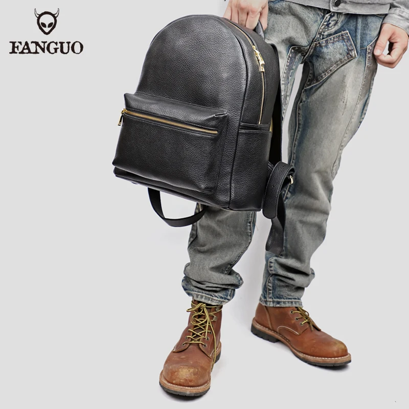 14'' Laptop Backpack For Men Handmade Cow Leather School Bag Women Travel Multi Male Retro Genuine Leather Computer Backpacks